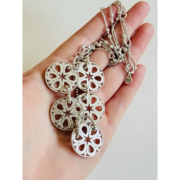 Sigrid Olsen Signed Round Medal Coin Ball Chain Necklace Silver Plated Collar - Picture 1 of 7